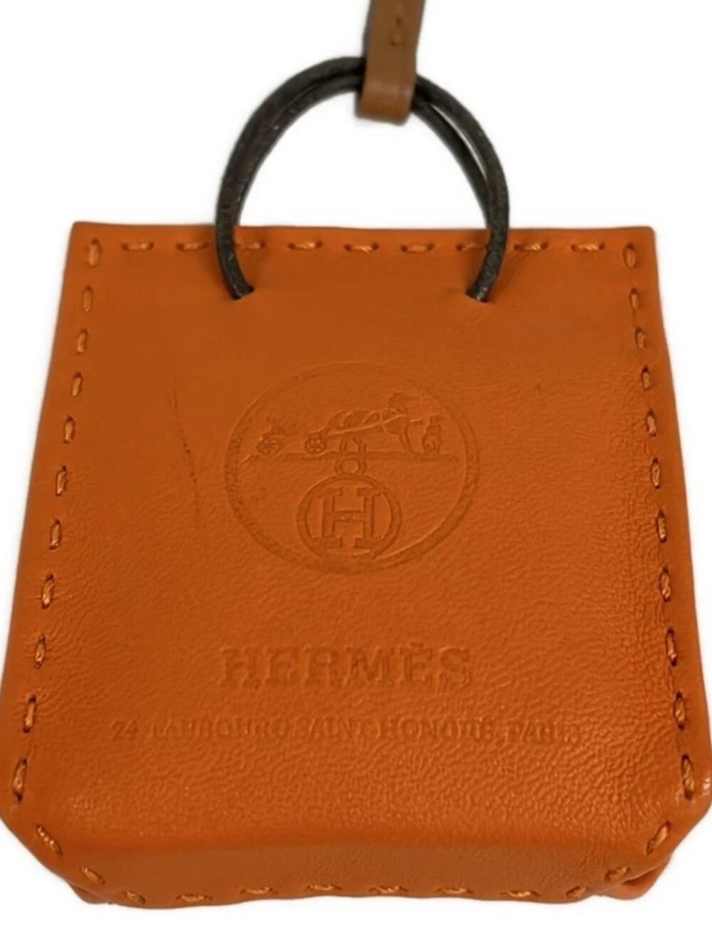 HERMES Sack Orange - Feu Gold Agneau Milo Veau Swift D Bag Charm - Picture 3 of 5